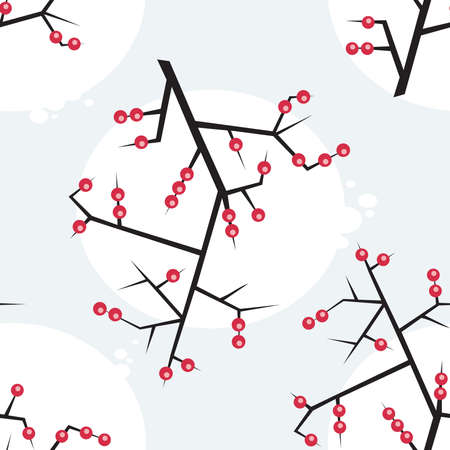 Seamless winter pattern with bush, berries and snow. Vector illustration.のイラスト素材