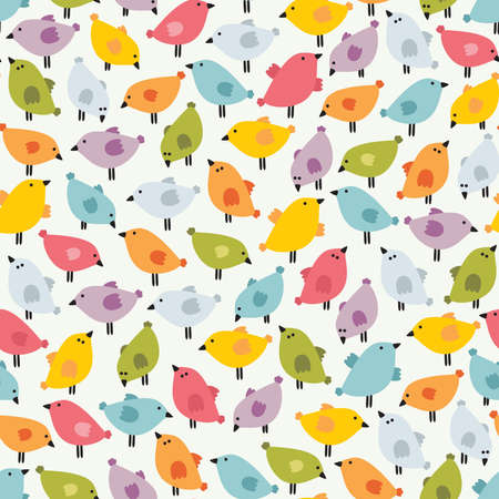 Seamless pattern with cute birds. Vector doodle background.のイラスト素材