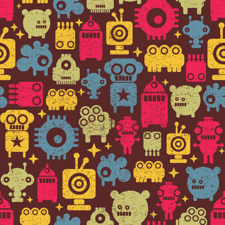 Robot and monsters cute seamless pattern.のイラスト素材