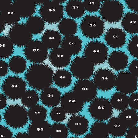 Cute shaggy monsters seamless pattern. Vector texture.のイラスト素材