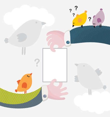Birds message. Cute vector illustration with arms.のイラスト素材