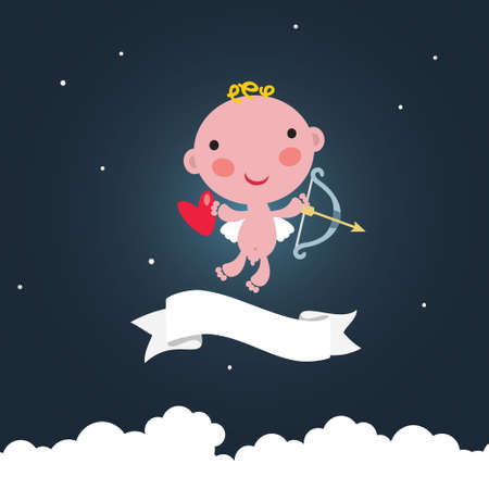 Cute cupid in the dark sky. のイラスト素材