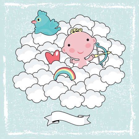 Cute cupid in the blue sky. のイラスト素材