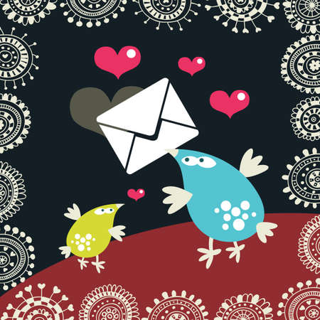 Cute birds with the envelopes. のイラスト素材