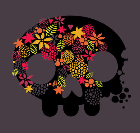 Skull, love and flowers  のイラスト素材