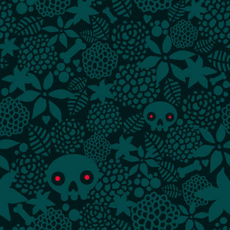 Big skulls and flowers seamless background  