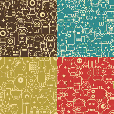 Robot and monsters  four different seamless patterns. のイラスト素材