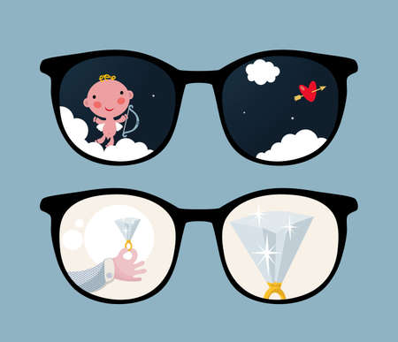 Retro eyeglasses with romantic reflection in it. のイラスト素材