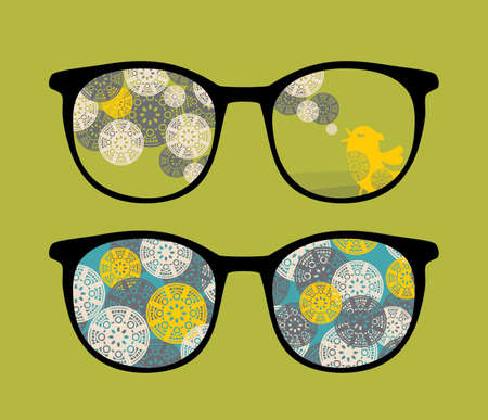 Retro eyeglasses with birds reflection in it  のイラスト素材