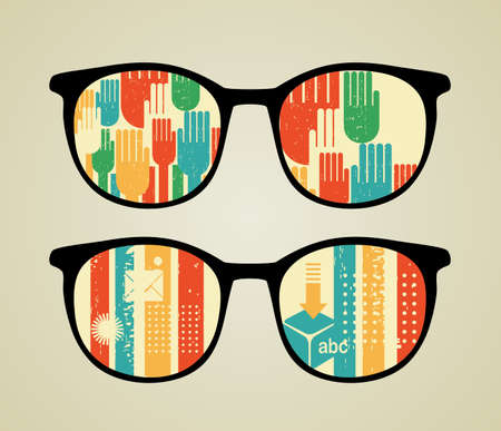 Retro eyeglasses with abstract reflection in it. のイラスト素材