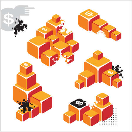 Business icons with gold ingot and decoration.のイラスト素材