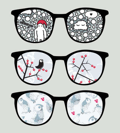Retro sunglasses with cold winter reflection in it.のイラスト素材