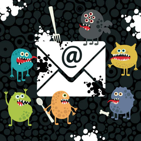Virus monsters in the email letter.のイラスト素材