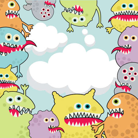 Cute monsters banner cloud shape. 
