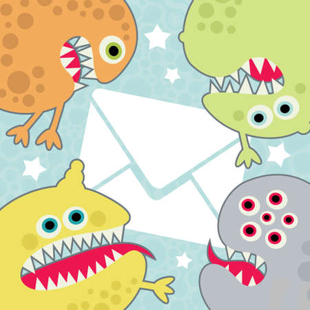 Virus monsters with letter banner.のイラスト素材