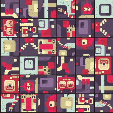 Robot seamless pattern in puzzle Vector retro texture  のイラスト素材
