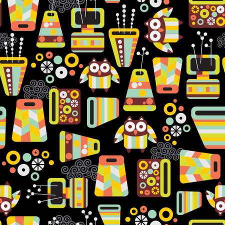 Seamless pattern with owls and vases  のイラスト素材