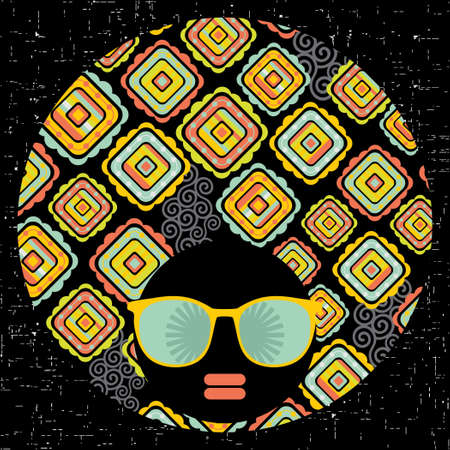 Black head woman with strange pattern hair  Vector illustration  のイラスト素材
