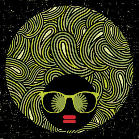 Black head woman with strange pattern hair  Vector illustration のイラスト素材