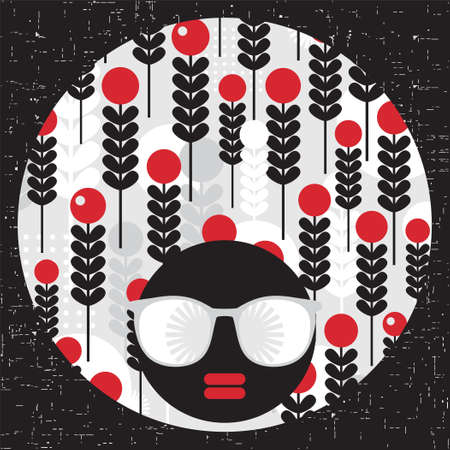 Black head woman with strange pattern hair  Vector illustration のイラスト素材