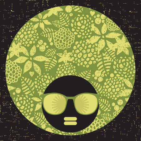 Black head woman with strange pattern hair  Vector illustration のイラスト素材