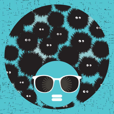 Black head woman with strange pattern hair.のイラスト素材