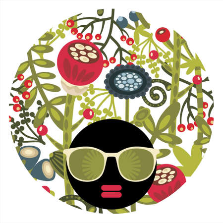 Black head woman with strange pattern hair のイラスト素材