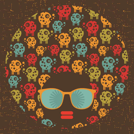 Black head woman with strange pattern hair  のイラスト素材
