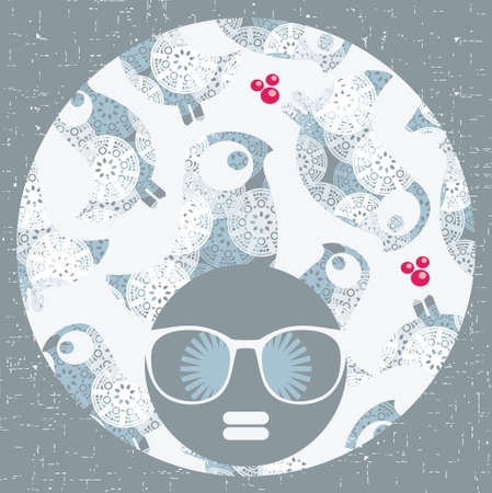 Black head woman with strange pattern hair  のイラスト素材