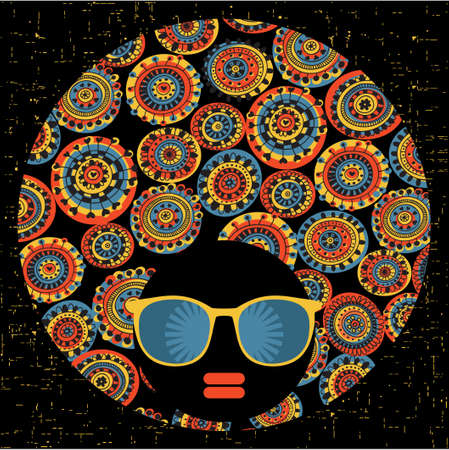 Black head woman with strange pattern hair  Vector illustration のイラスト素材
