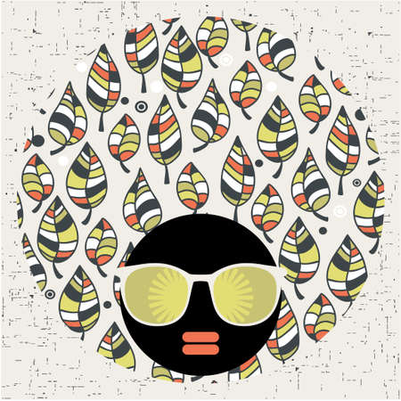 Black head woman with strange pattern hair  Vector illustration のイラスト素材