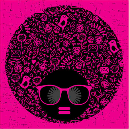Black head woman with strange pattern hair  Vector illustration のイラスト素材