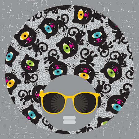 Black head woman with strange pattern hairのイラスト素材