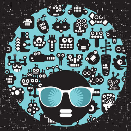 Black head woman with strange pattern hair のイラスト素材