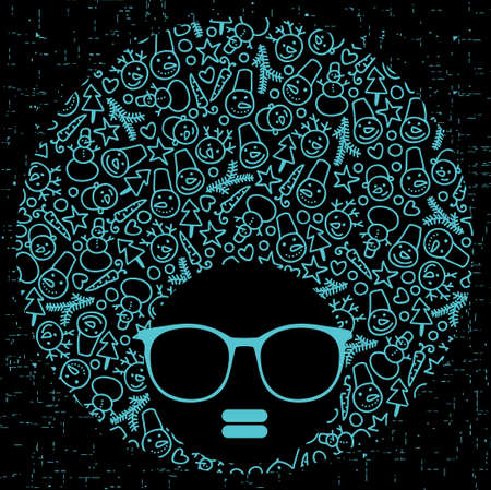 Black head woman with strange pattern hairのイラスト素材