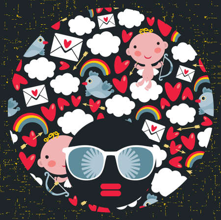 Black head woman with strange pattern hairのイラスト素材