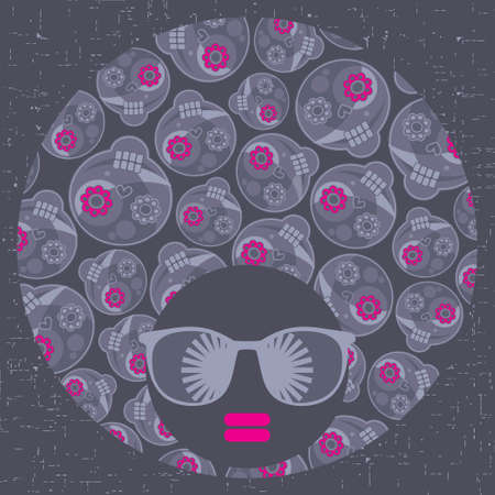 Black head woman with strange pattern hair のイラスト素材