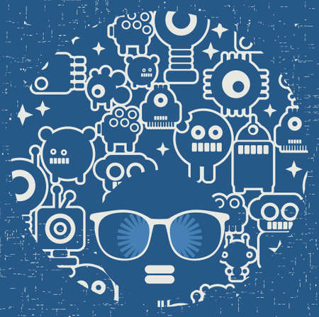 Black head woman with strange pattern on her hair  Vector illustration のイラスト素材