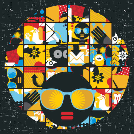 Black head woman with strange pattern on her hair  Vector illustration のイラスト素材