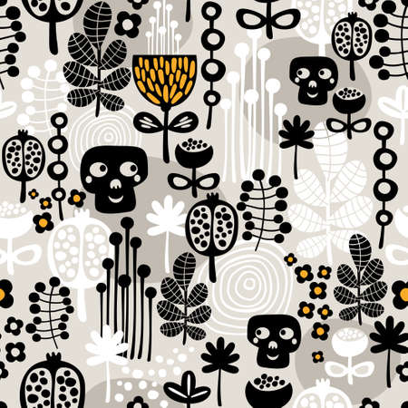 Seamless background with funny sculls  のイラスト素材