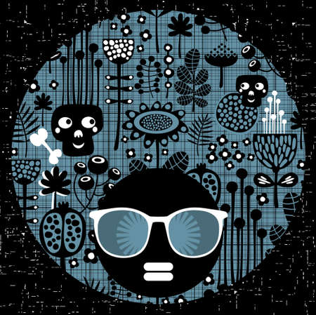 Black head woman with strange pattern hair illustration のイラスト素材