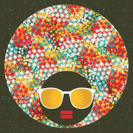 Black head woman with strange pattern hair illustration のイラスト素材