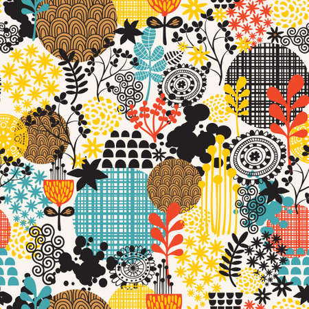 Seamless background with flowers and grass  Vector illustration  のイラスト素材