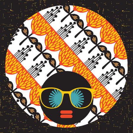 Black head woman with strange pattern on her hair  Vector illustration  のイラスト素材