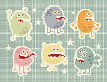 Cute monsters set in retro style. Vector illustration.の写真素材