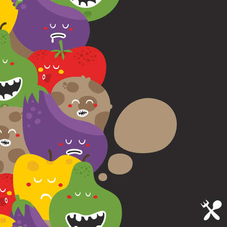 Crazy fruits and vegetables seamless pattern. Vector illustration.の写真素材