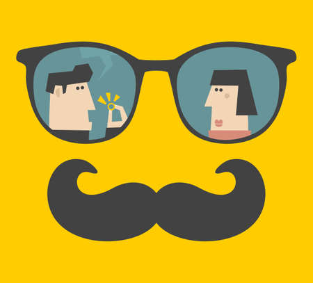 Retro sunglasses with reflection for hipster. Vector illustration of accessory - eyeglasses isolated. Best print for your t-shirt.の写真素材