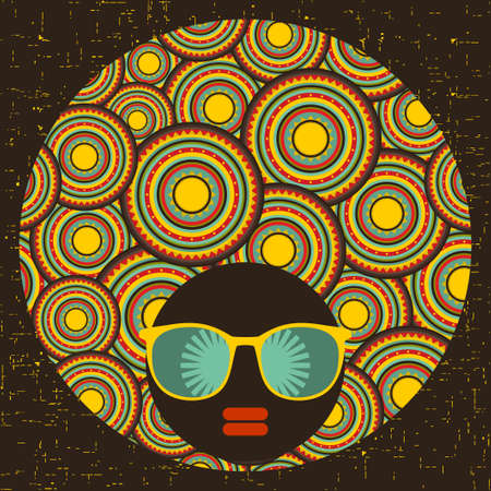 Black head woman with strange pattern on her hair. Vector illustration.の写真素材