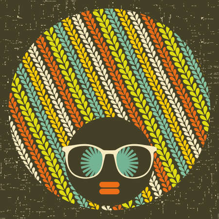 Black head woman with strange pattern on her hair. Vector illustration.の写真素材