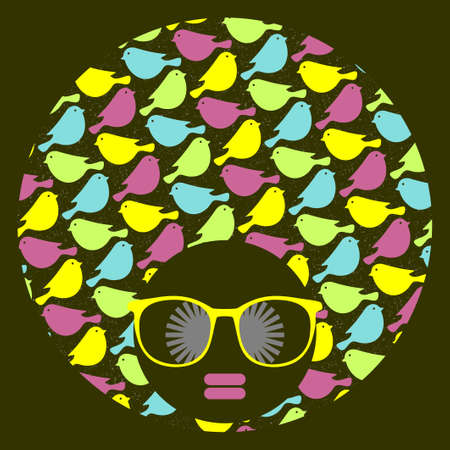 Black head woman with strange pattern on her hair. Vector illustration.のイラスト素材
